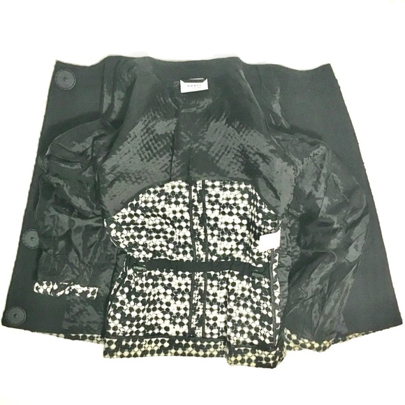 AKRIS PUNTO Blazer Jacket Tweed Dot Embroidered Wool Belted Waist Black White 8 - Picture 11 of 16